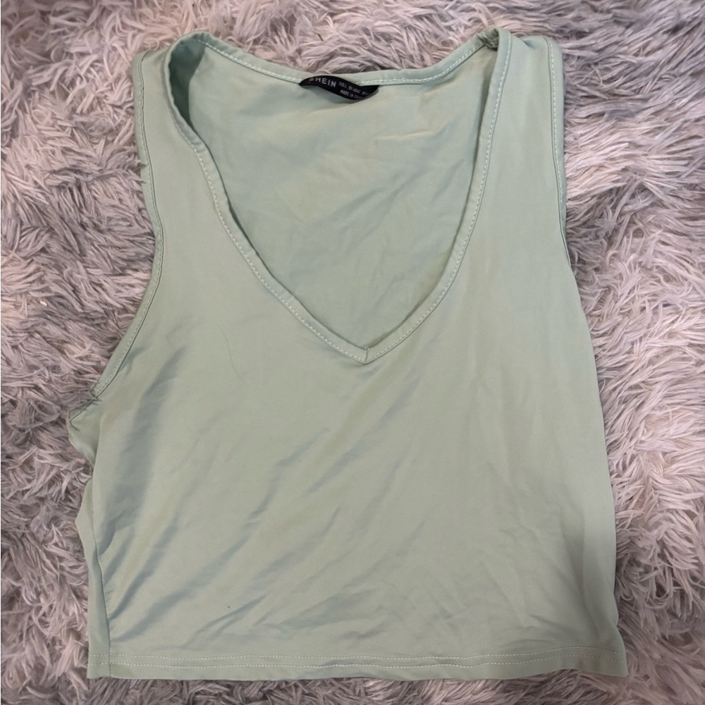 SHEIN Mint V-Neck Sleeveless Tank Top